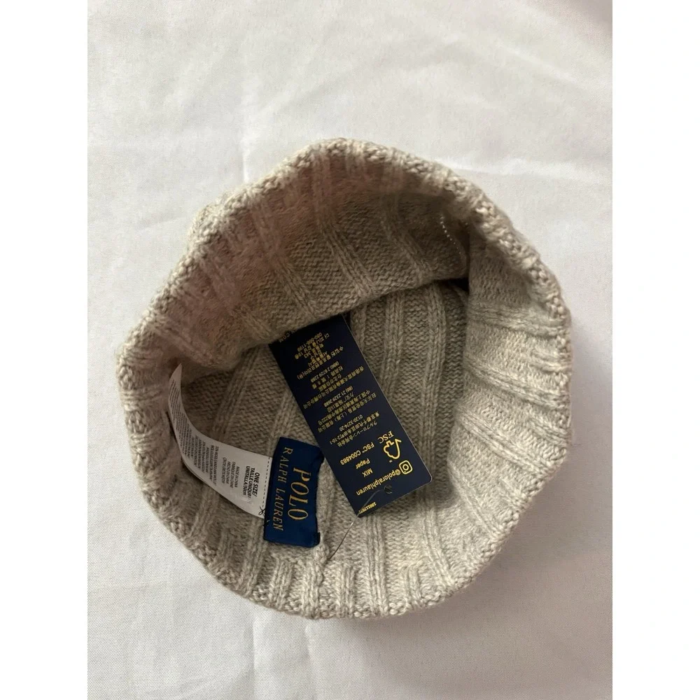NEW MENS Polo Ralph Lauren Beanie Gray Heather Wool Blend Ribbed Cuff Beanie